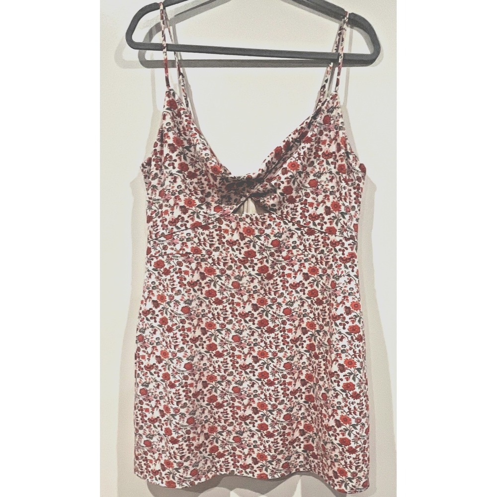 Abercrombie & Fitch Red Floral Mini Dress Knot Front Keyhole Cutout Womens Large